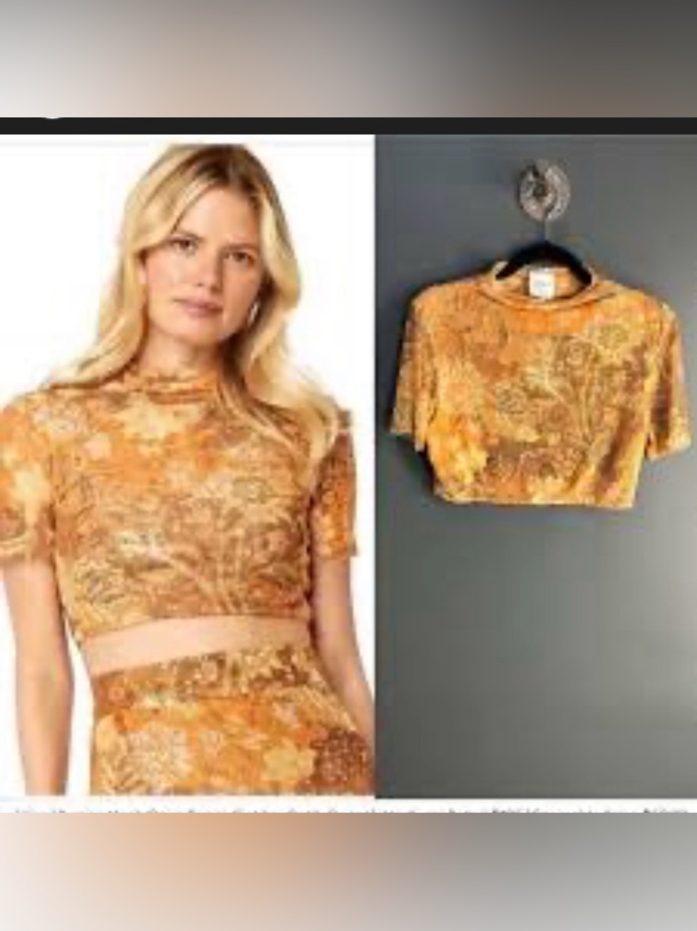 Misa Los Angeles Orange Floral Lace Crop Top